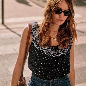 Sezane Rosa Blouse Black Polka Dots/ Ecru